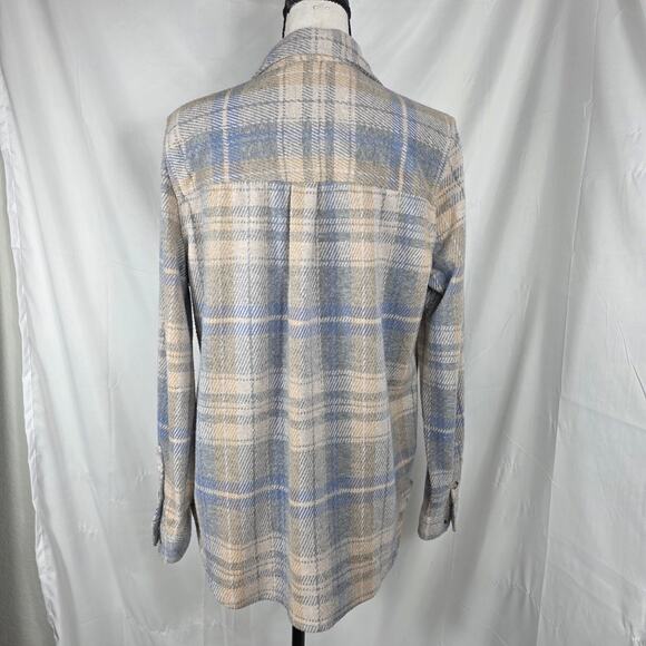Casa Cabana Plaid Button Down Shacket Women Large Blue Beige Gray Soft Flannel - Picture 5 of 9